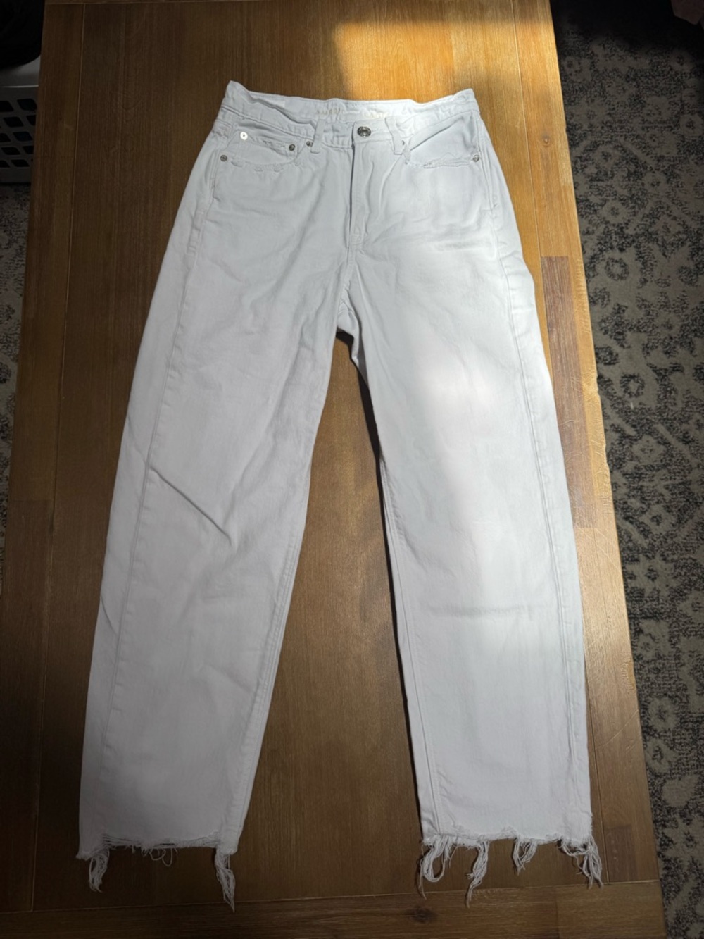 White Frayed Hem Straight Leg Jeans